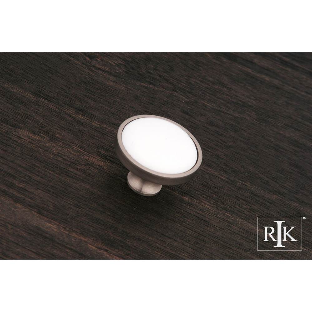 RK International - White Porcelain Inset Knob - Satin Nickel