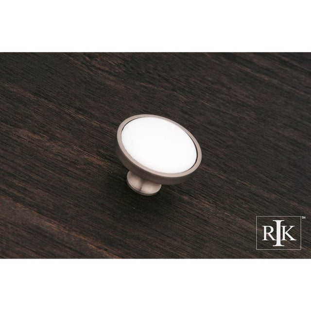RK International - White Porcelain Inset Knob - Satin Nickel