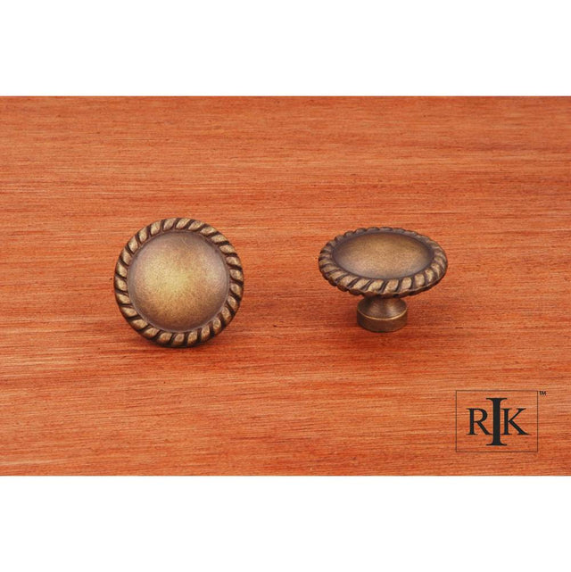 RK International - Plain Knob with Rope  at  Edge - Antique English