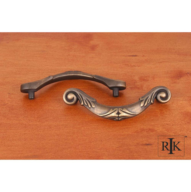 RK International - 3 1/2'' c/c Ornate Curved Drop Pull - Antique English