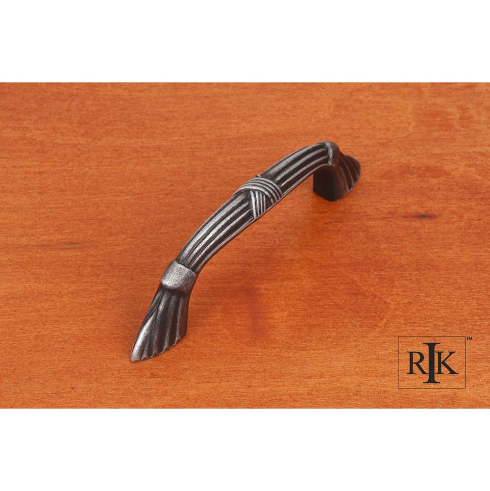 RK International - 3'' c/c Ornate Bow Pull with Lines and Crosses - Distressed Nickel