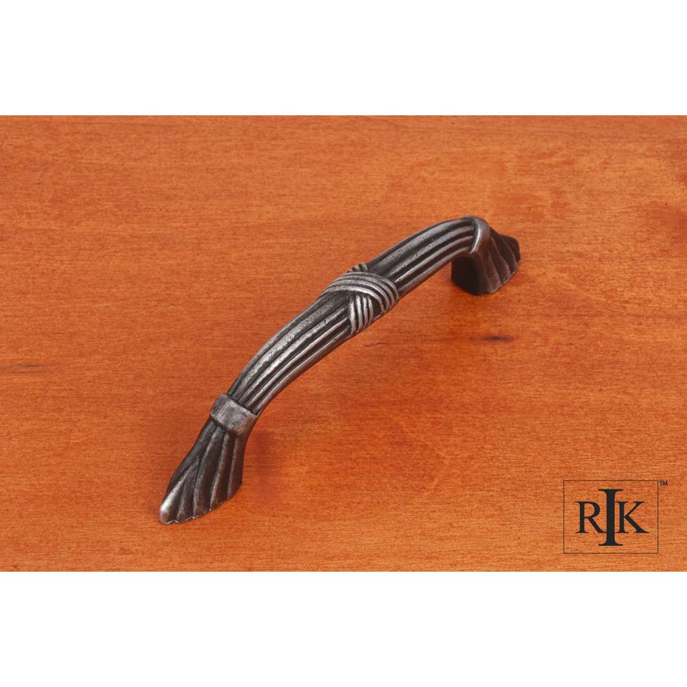 RK International - 3 1/2'' c/c Ornate Bow Pull with Lines and Crosses - Distressed Nickel