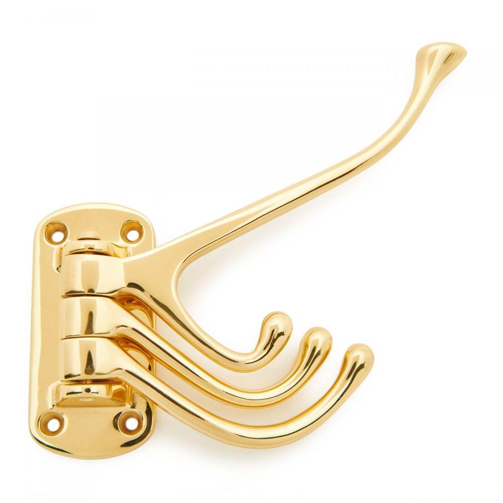 RK International - Triple Pronged Hook - Polished Brass
