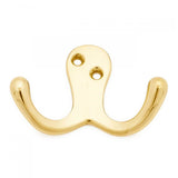 RK International - Two Pronged Flared Small Hook - Polished Brass