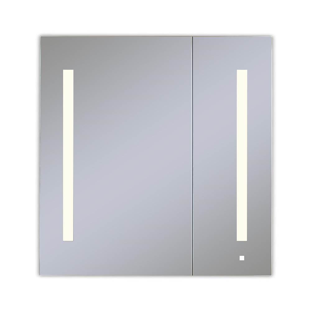 Robern - AiO Lighted Cabinet, 30'' x 30'' x 4'', Two Door, LUM Lighting, 2700K Temperature (Warm Light), Dimmable, OM Audio, Electrical Outlet, USB Left Hinge