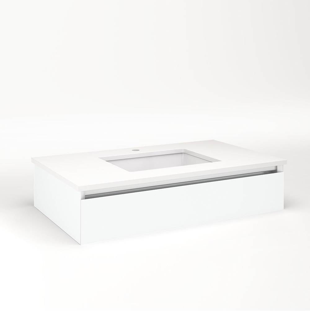 Robern - Cartesian Vanity, 36'' x 7-1/2'' x 21'', Matte White, Plumbing Drawer, No Night Light - Matte White