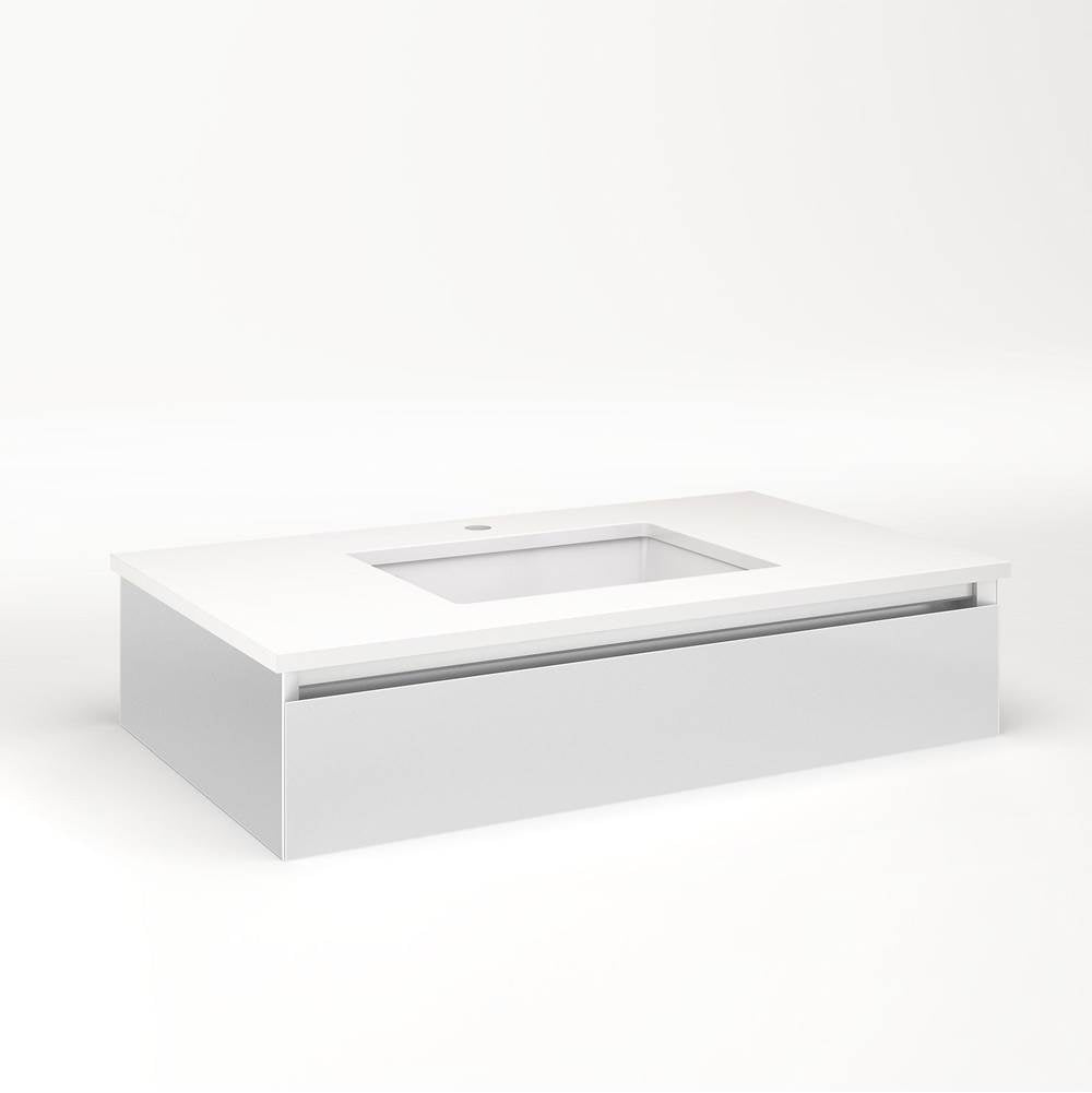 Robern - Cartesian Vanity, 36'' x 7-1/2'' x 21'', Satin White, Tip Out Drawer, No Night Light - Satin White