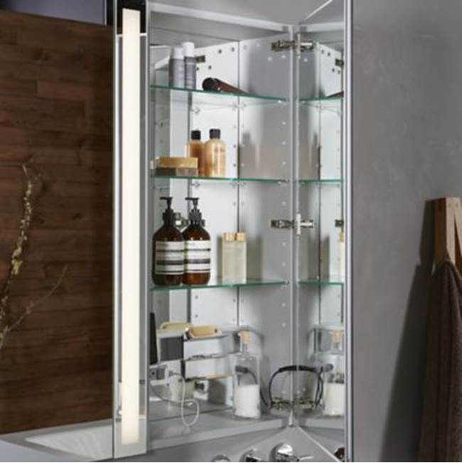 M Series Cabinet, 24'' x 40'' x 4'', Flat Top, Polished Edge, Right Hinge, Electric, Night Light, Defogger
