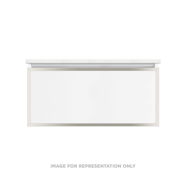 Robern - Profiles Framed Vanity, 36'' x 15'' x 18'', Satin White, Polished Nickel Frame, Plumbing Drawer, Selectable Night Light, - Satin White