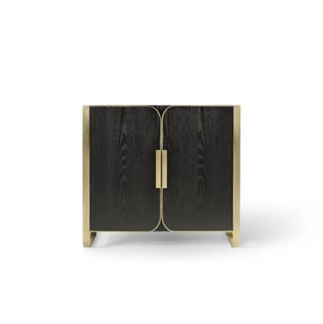 Robern - Bergman Vanity, 36'' X 34'' X 23'', Matte Black Oak With Aged Brass, No Vanity Top - Matte Black Oak And Aged Brass
