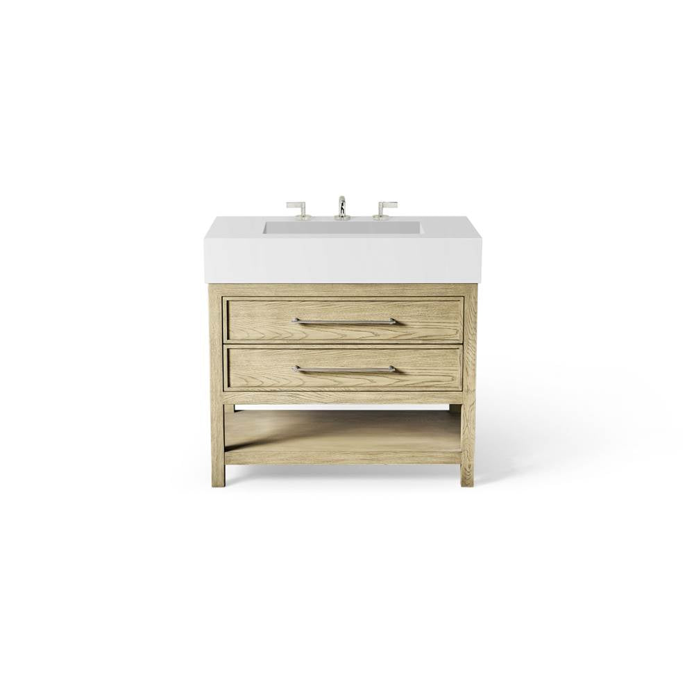 Skaarsgard Vanity, 36'' X 34'' X 23'', Rustic Oak With Brushed Pewter, No Vanity Top