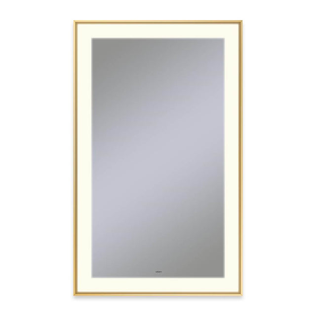 Robern - Sculpt Lighted Mirror, 25'' x 41'' x 2-1/4'', Slim Museum Frame, Matte Gold, Perimeter Light Pattern, 2700K Color Temperature (Warm White), Defogger - Matte Gold