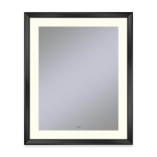 Robern - Sculpt Lighted Mirror, 27'' x 33'' x 2-5/16'', Chamfer Museum Frame, Matte Black, Perimeter Light Pattern, 2700K Color Temperature (Warm White), Defogger - Matte Black