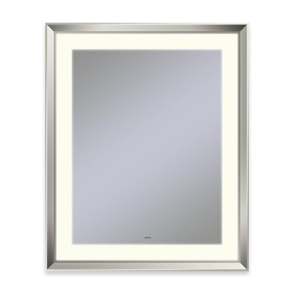 Robern - Sculpt Lighted Mirror, 27'' x 33'' x 2-5/16'', Chamfer Museum Frame, Polished Nickel, Perimeter Light Pattern, 2700K Color Temperature (Warm White) - Polished Nickel