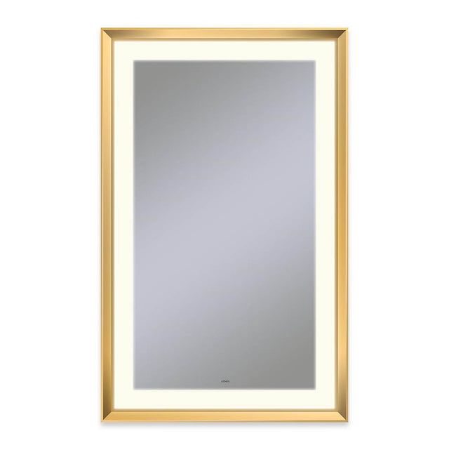 Robern - Sculpt Lighted Mirror, 27'' x 43'' x 2-5/16'', Chamfer Museum Frame, Matte Gold, Perimeter Light Pattern, 2700K Color Temperature (Warm White), Defogger - Matte Gold