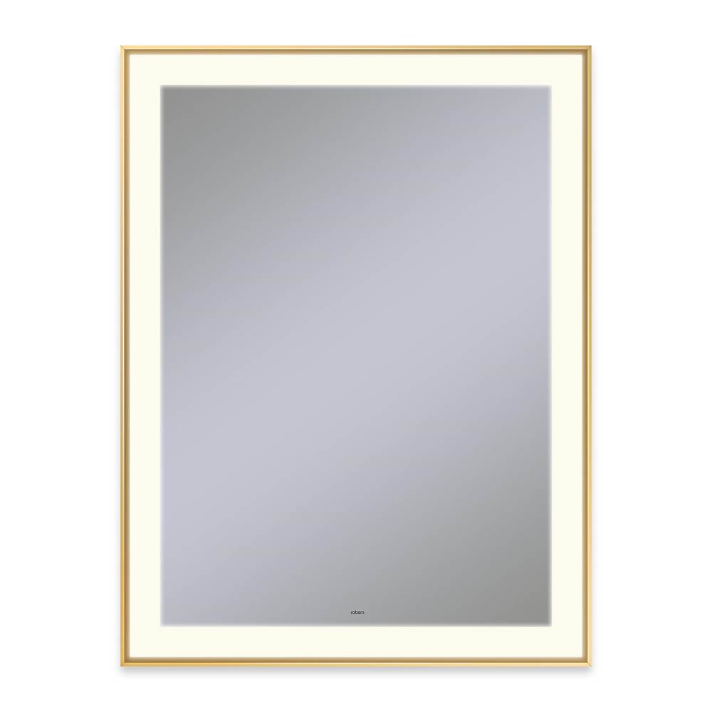 Robern - Sculpt Lighted Mirror, 31'' x 41'' x 2-1/4'', Slim Museum Frame, Matte Gold, Perimeter Light Pattern, 2700K Color Temperature (Warm White), Defogger - Matte Gold