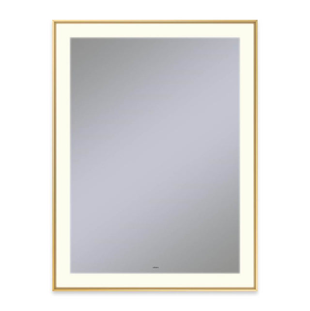 Robern - Sculpt Lighted Mirror, 31'' x 41'' x 2-1/4'', Slim Museum Frame, Matte Gold, Perimeter Light Pattern, 2700K Color Temperature (Warm White), Defogger - Matte Gold