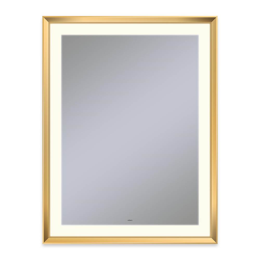 Robern - Sculpt Lighted Mirror, 33'' x 43'' x 2-5/16'', Chamfer Museum Frame, Matte Gold, Perimeter Light Pattern, 2700K Color Temperature (Warm White), Defogger - Matte Gold