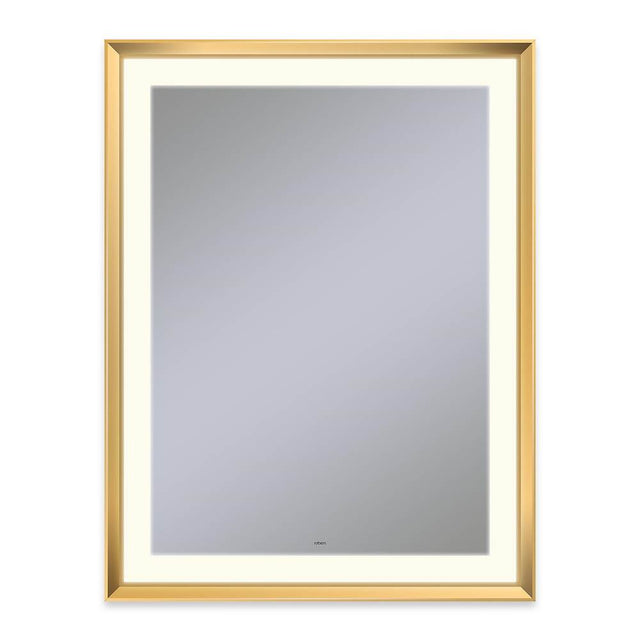 Robern - Sculpt Lighted Mirror, 33'' x 43'' x 2-5/16'', Chamfer Museum Frame, Matte Gold, Perimeter Light Pattern, 2700K Color Temperature (Warm White), Defogger - Matte Gold