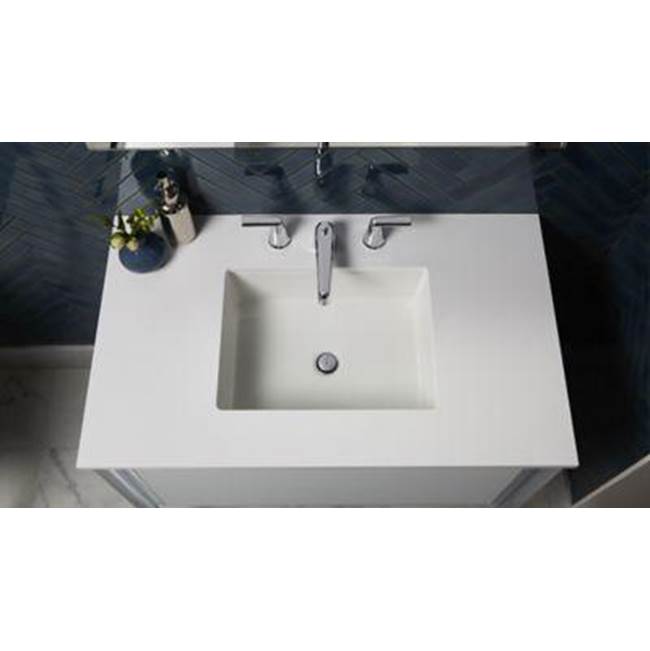 Glass Vanity Top, 25'' x 19'' x 19/32'', Center Integrated Sink, Single Hole, White