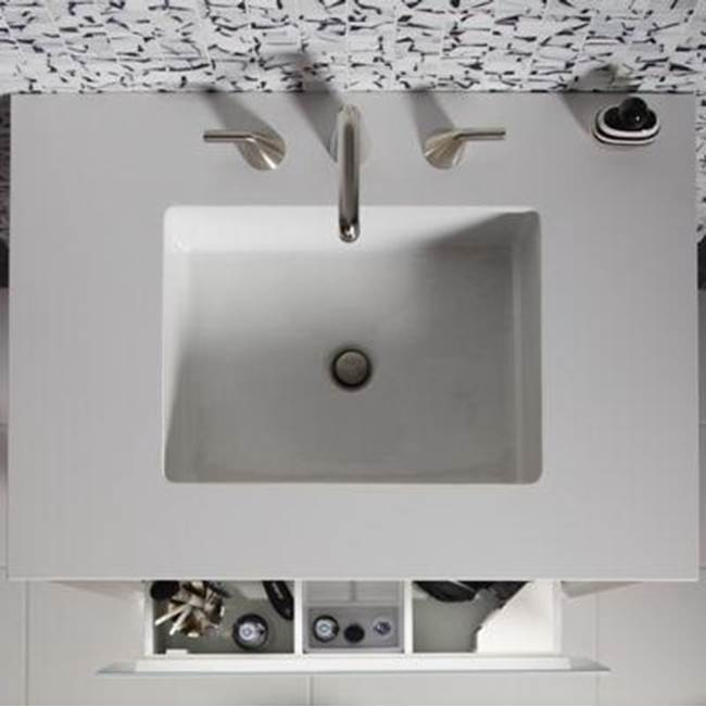 Engineered Stone Vanity Top, 31'' x 22'' x 3/4'', Center Undercounter Sink, White Zeus Extreme, Three Hole