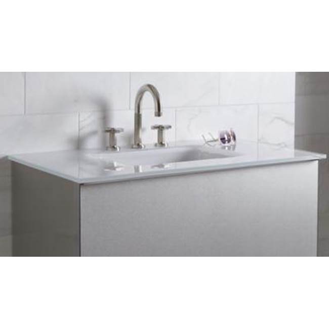 Glass Vanity Top, 25'' x 19'' x 19/32'', Center Integrated Sink, Three Hole, White