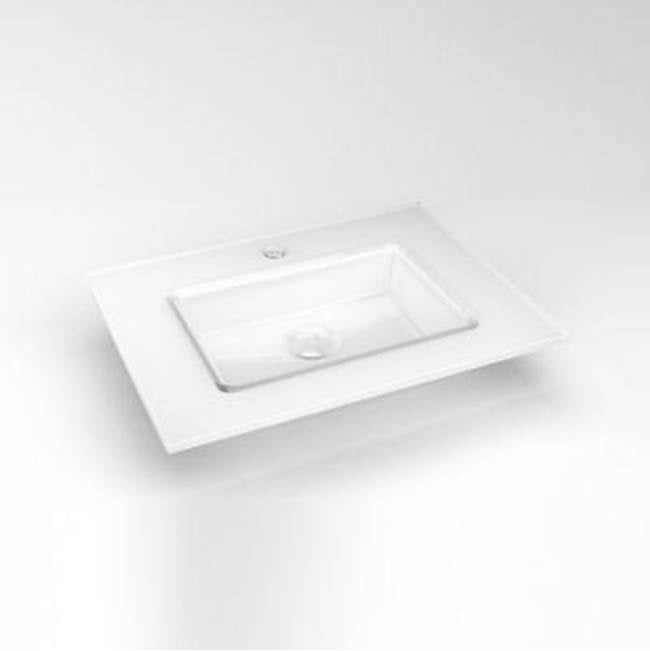 Robern - Glass Vanity Top, 25'' x 19'' x 19/32'', Center Integrated Sink, Single Hole, White
