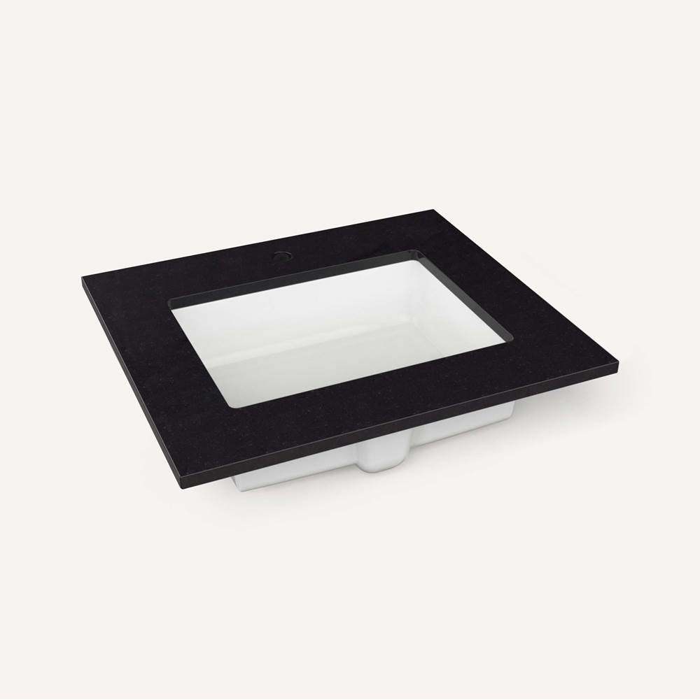Robern - Engineered Stone Vanity Top, 25'' x 22'' x 3/4'', Center Undercounter Sink, Lava Black, Single Hole