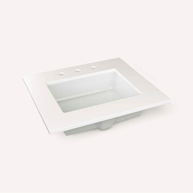 Robern - Engineered Stone Vanity Top, 25'' x 22'' x 3/4'', Center Undercounter Sink, Quartz White, Three Hole