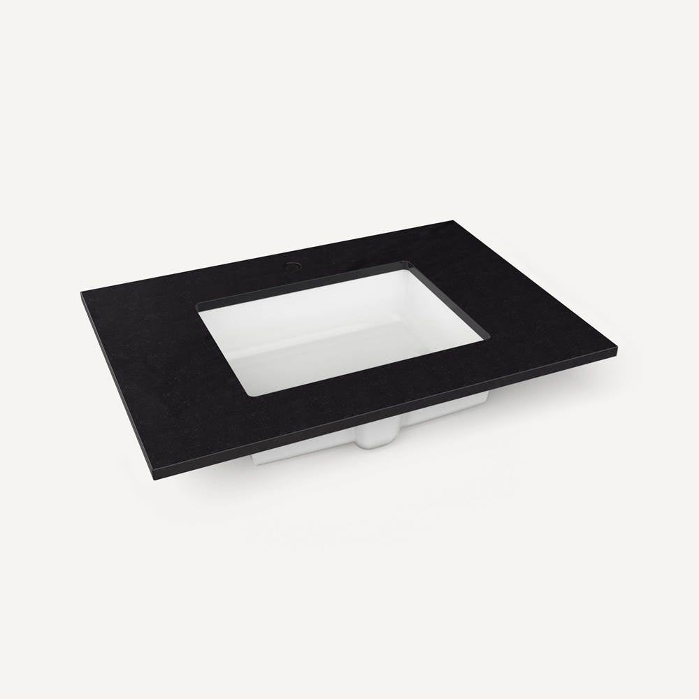 Robern - Engineered Stone Vanity Top, 31'' x 22'' x 3/4'', Center Undercounter Sink, Lava Black, Single Hole