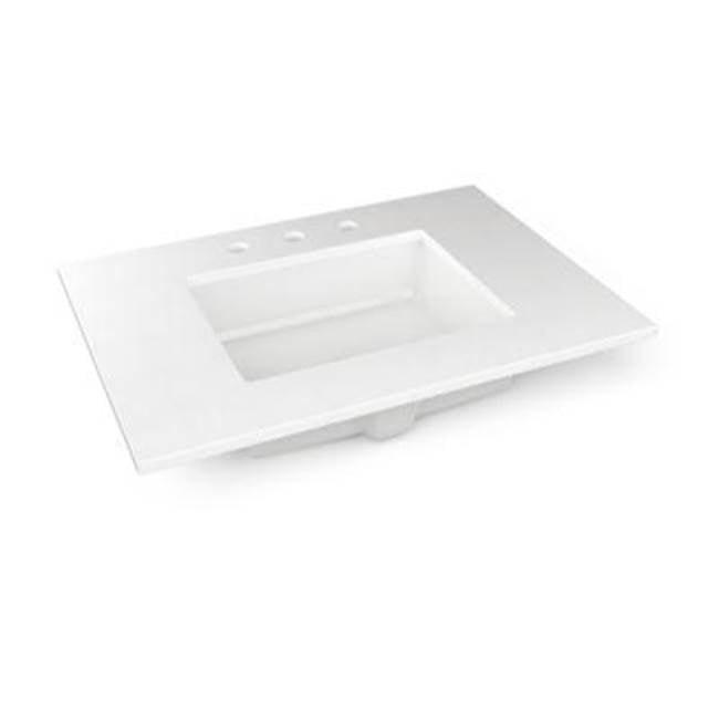 Robern - Engineered Stone Vanity Top, 31'' x 22'' x 3/4'', Center Undercounter Sink, Quartz White, Three Hole