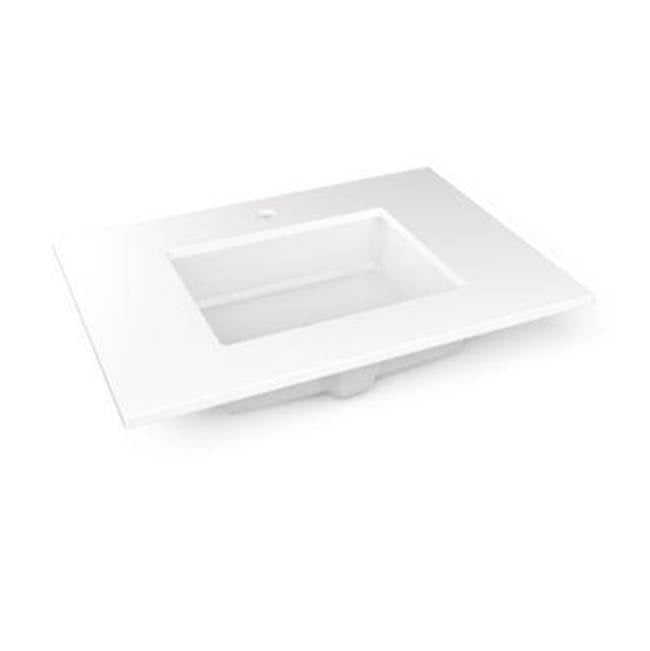 Robern - Engineered Stone Vanity Top, 31'' x 22'' x 3/4'', Center Undercounter Sink, White Zeus Extreme, Single Hole