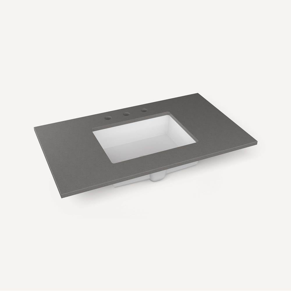 Robern - Engineered Stone Vanity Top, 37'' x 22'' x 3/4'', Center Undercounter Sink, Stone Gray, Three Hole
