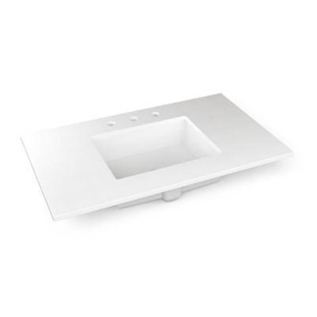 Robern - Engineered Stone Vanity Top, 37'' x 22'' x 3/4'', Center Undercounter Sink, Quartz White, Three Hole