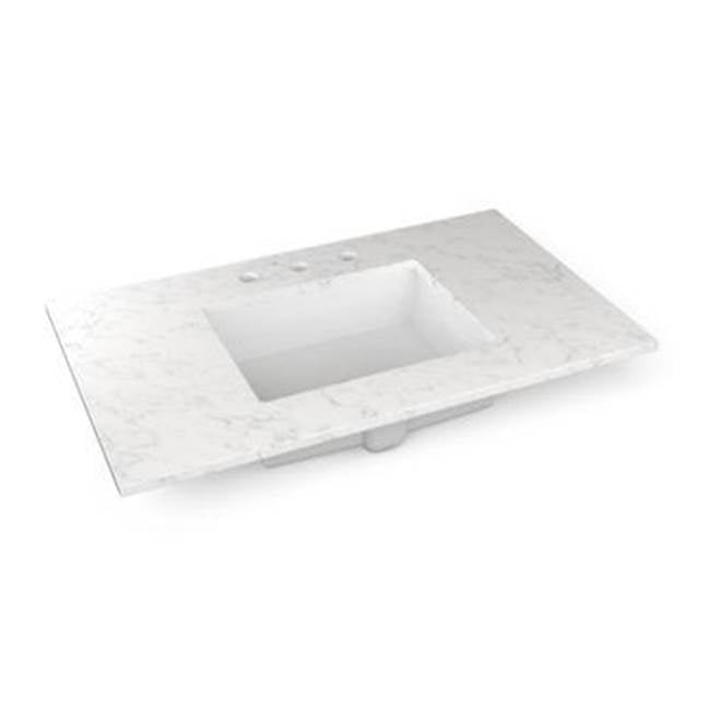 Robern - Engineered Stone Vanity Top, 37'' x 22'' x 3/4'', Center Undercounter Sink, Lyra, Three Hole