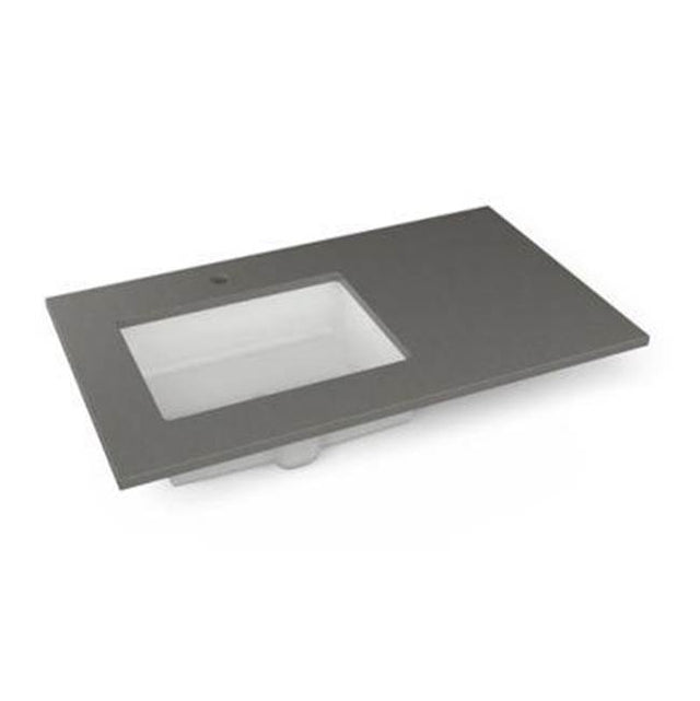 Robern - Engineered Stone Vanity Top, 37'' x 22'' x 3/4'', Left Offset Undercounter Sink, Stone Gray, Single Hole