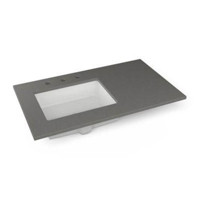 Robern - Engineered Stone Vanity Top, 37'' x 22'' x 3/4'', Left Offset Undercounter Sink, Stone Gray, Three Hole