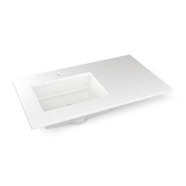 Robern - Engineered Stone Vanity Top, 37'' x 22'' x 3/4'', Left Offset Undercounter Sink, Quartz White, Single Hole