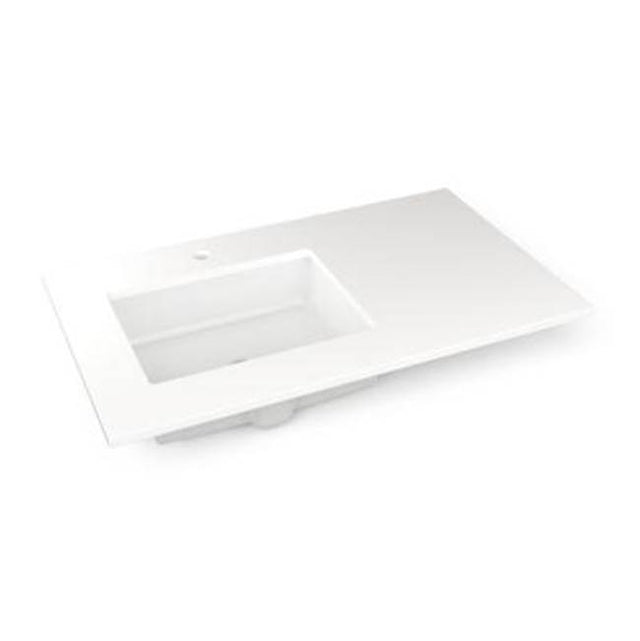 Robern - Engineered Stone Vanity Top, 37'' x 22'' x 3/4'', Left Offset Undercounter Sink, White Zeus Extreme, Single Hole