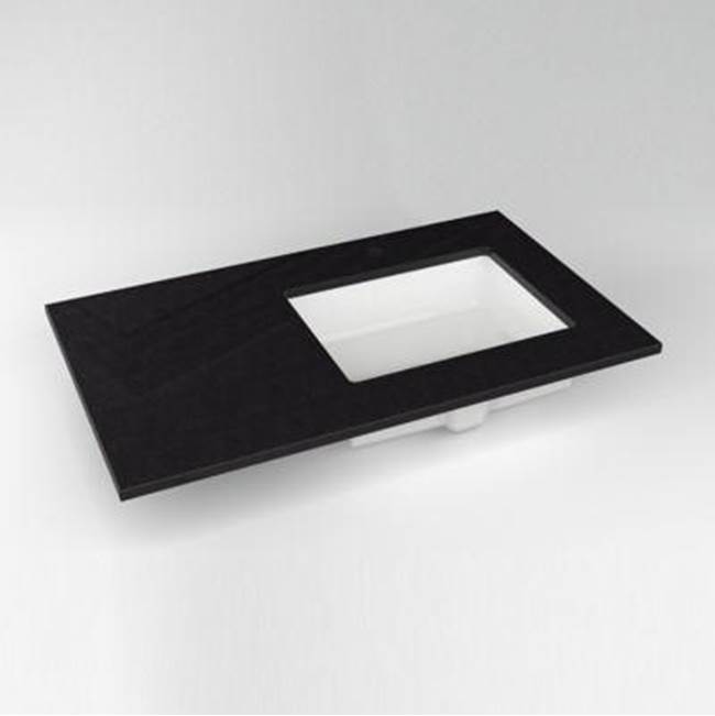 Robern - Engineered Stone Vanity Top, 37'' x 22'' x 3/4'', Right Offset Undercounter Sink, Lava Black, Single Hole