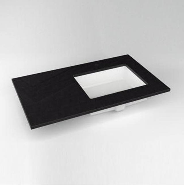 Robern - Engineered Stone Vanity Top, 37'' x 22'' x 3/4'', Right Offset Undercounter Sink, Lava Black, Single Hole