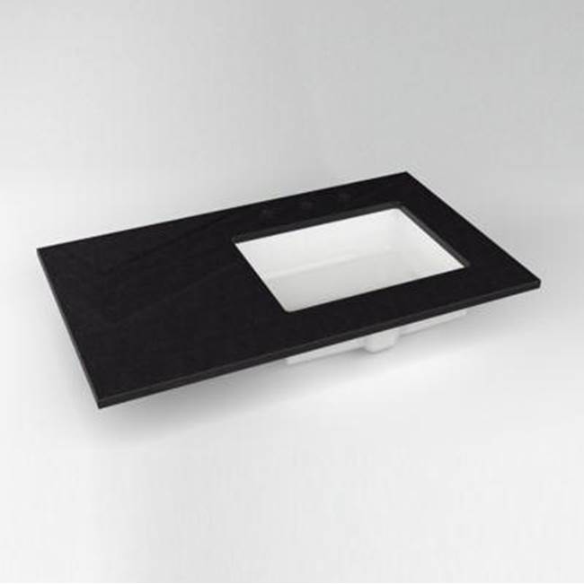 Robern - Engineered Stone Vanity Top, 37'' x 22'' x 3/4'', Right Offset Undercounter Sink, Lava Black, Three Hole