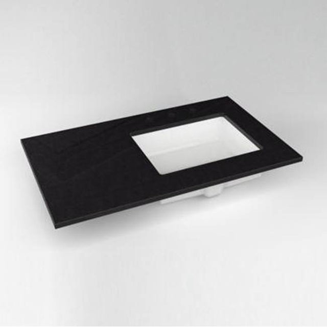 Robern - Engineered Stone Vanity Top, 37'' x 22'' x 3/4'', Right Offset Undercounter Sink, Lava Black, Three Hole
