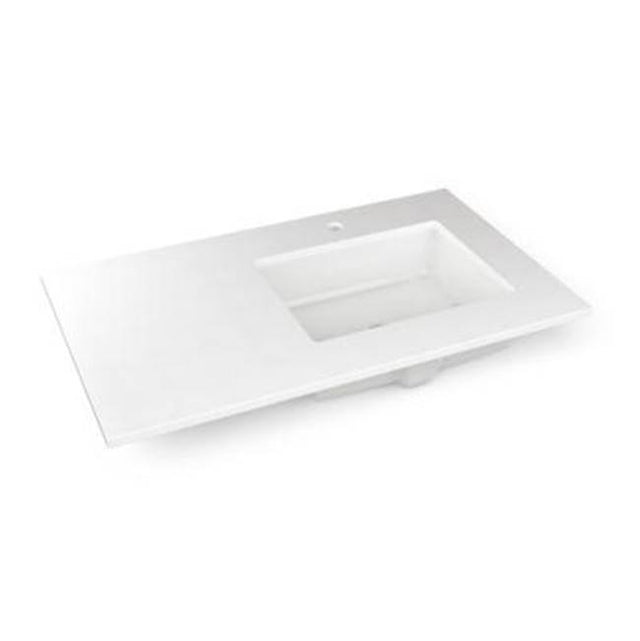 Robern - Engineered Stone Vanity Top, 37'' x 22'' x 3/4'', Right Offset Undercounter Sink, Quartz White, Single Hole