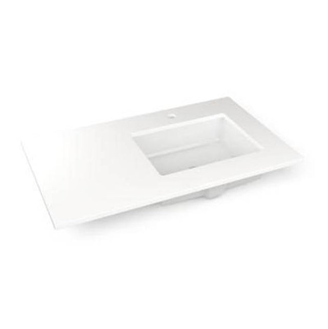 Robern - Engineered Stone Vanity Top, 37'' x 22'' x 3/4'', Right Offset Undercounter Sink, White Zeus Extreme, Single Hole