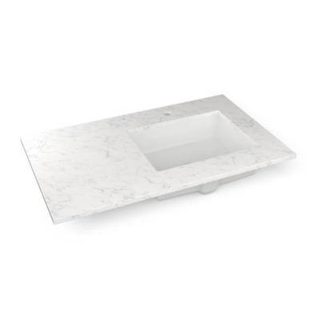 Robern - Engineered Stone Vanity Top, 37'' x 22'' x 3/4'', Right Offset Undercounter Sink, Lyra, Single Hole