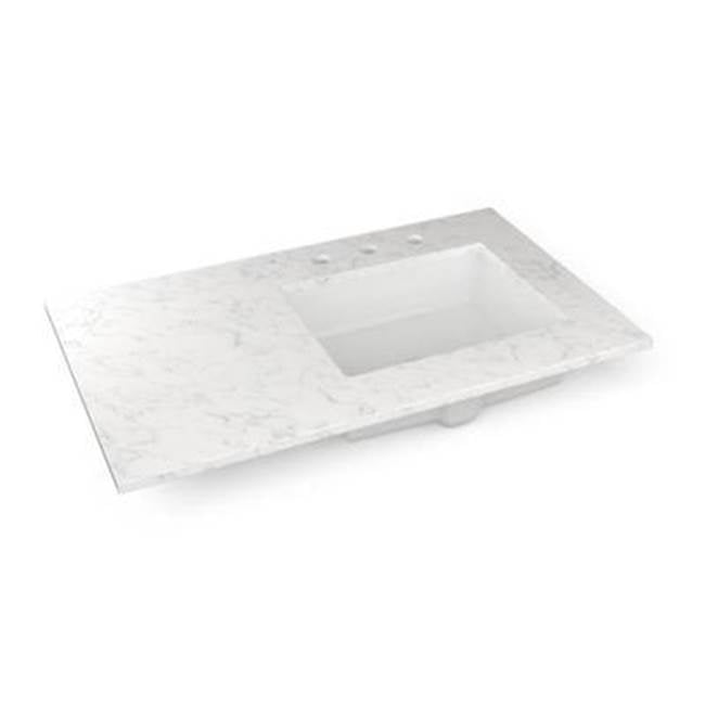 Robern - Engineered Stone Vanity Top, 37'' x 22'' x 3/4'', Right Offset Undercounter Sink, Lyra, Three Hole