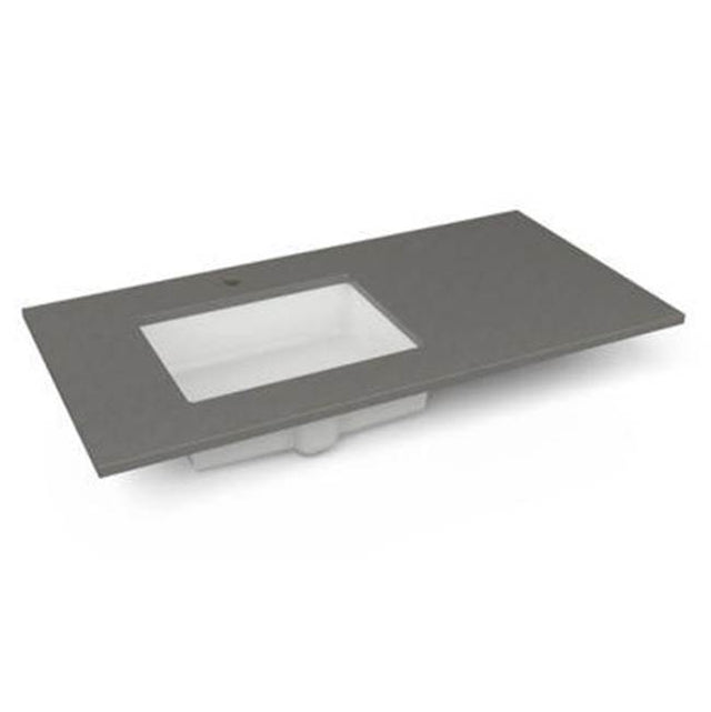 Robern - Engineered Stone Vanity Top, 43'' x 22'' x 3/4'', Left Offset Undercounter Sink, Stone Gray, Single Hole