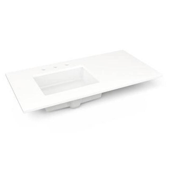 Robern - Engineered Stone Vanity Top, 43'' x 22'' x 3/4'', Left Offset Undercounter Sink, White Zeus Extreme, Three Hole