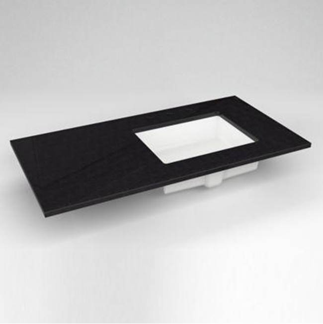 Robern - Engineered Stone Vanity Top, 43'' x 22'' x 3/4'', Right Offset Undercounter Sink, Lava Black, Three Hole